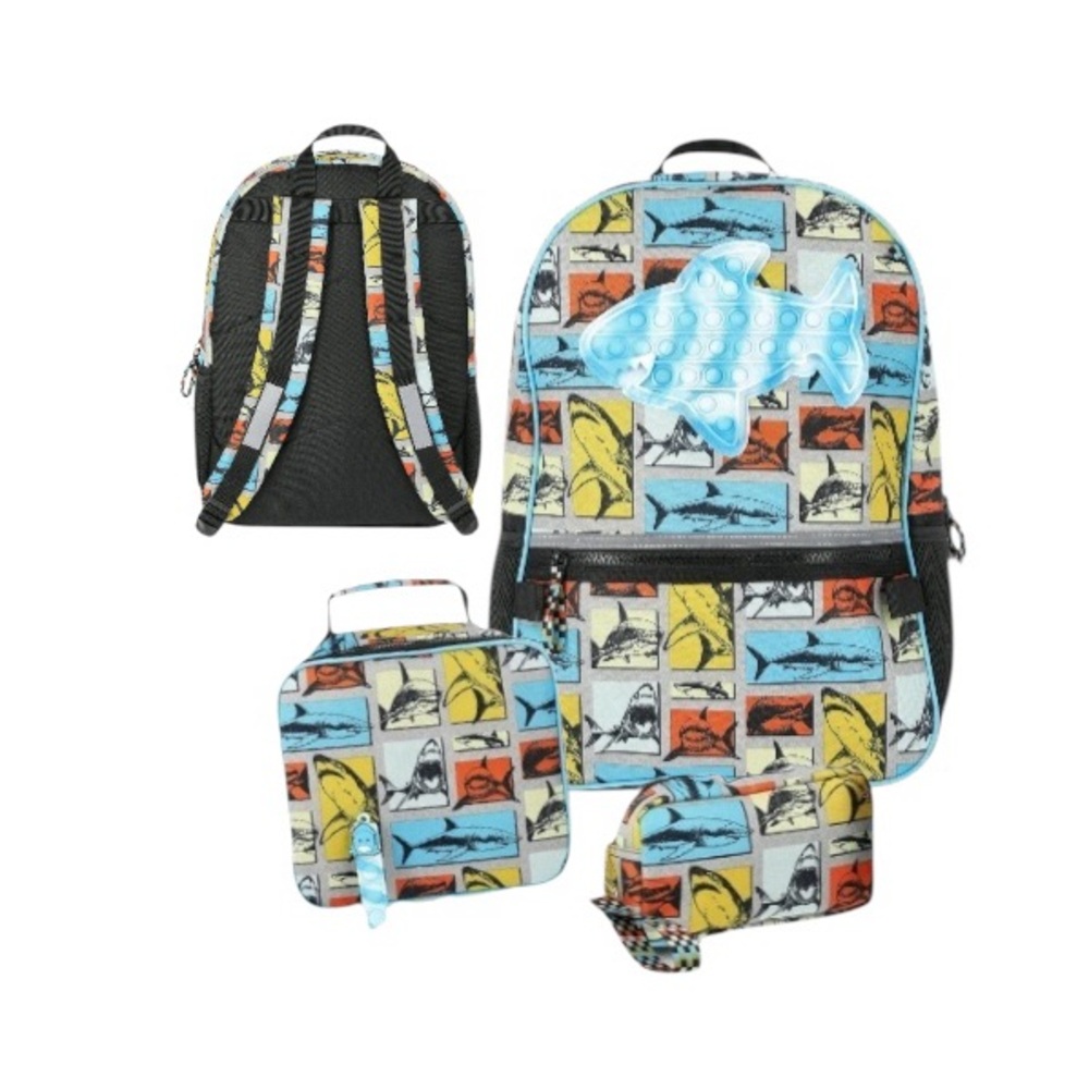Wonder Nation Shark Pot-It Backpack, Lunch Box, Pencil Pouch and Popper Dangle